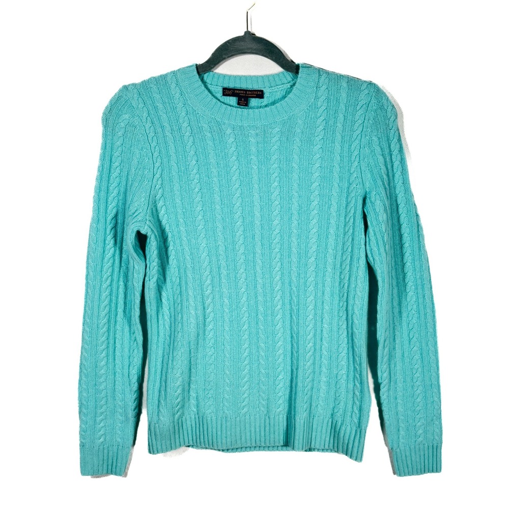 Brooks Brothers 346 Pure Cashmere Cable Knit Sweater Womens Small S Aqua